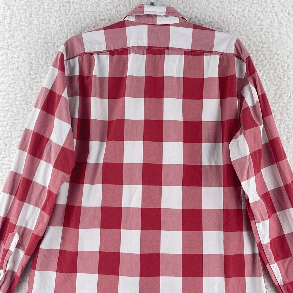 J. Crew Red Plaid Print Button-Up Shirt Mens Long Sleeve 100%‎ Cotton Size Large